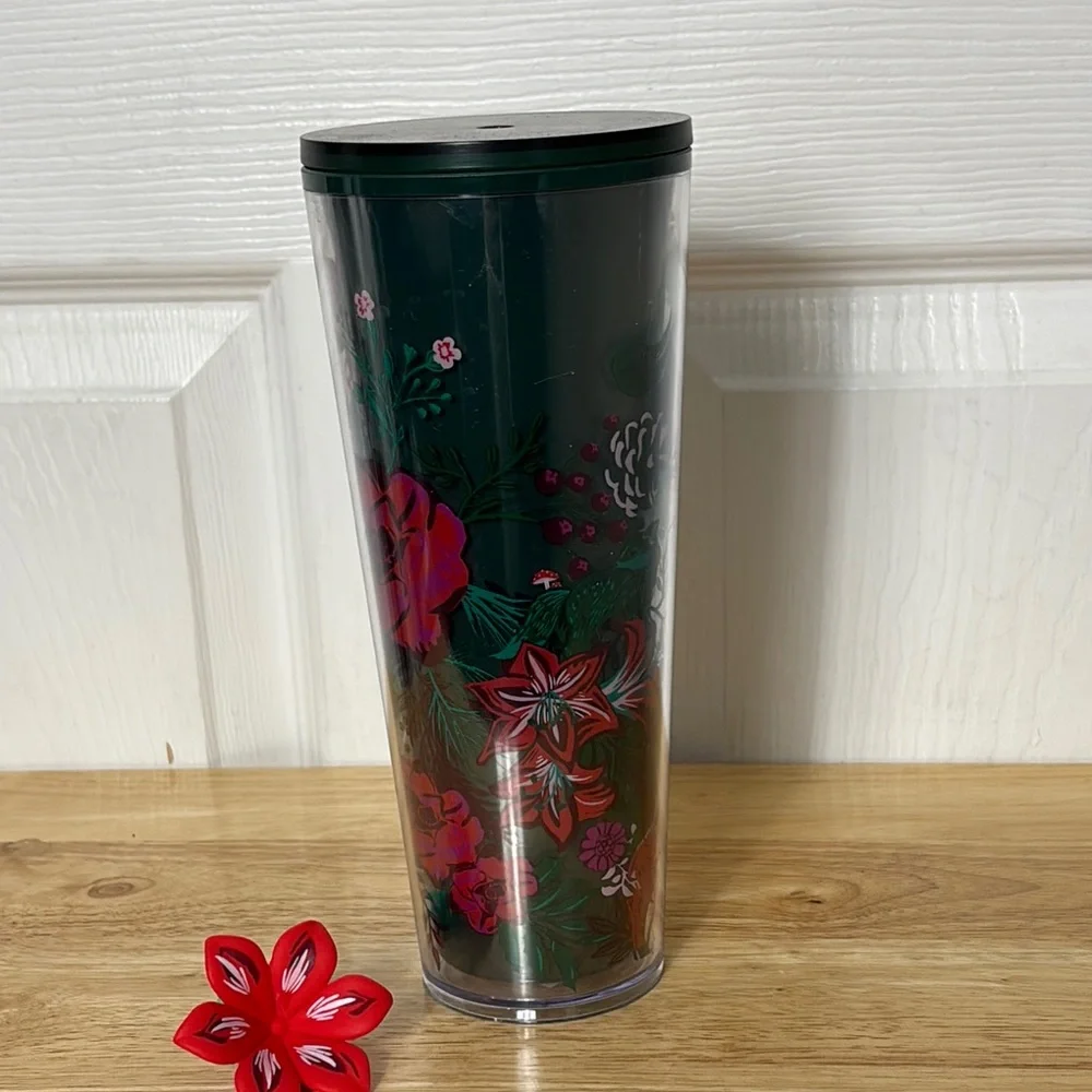 New STARBUCKS 24oz Floral Tumbler with Flower Straw Cover